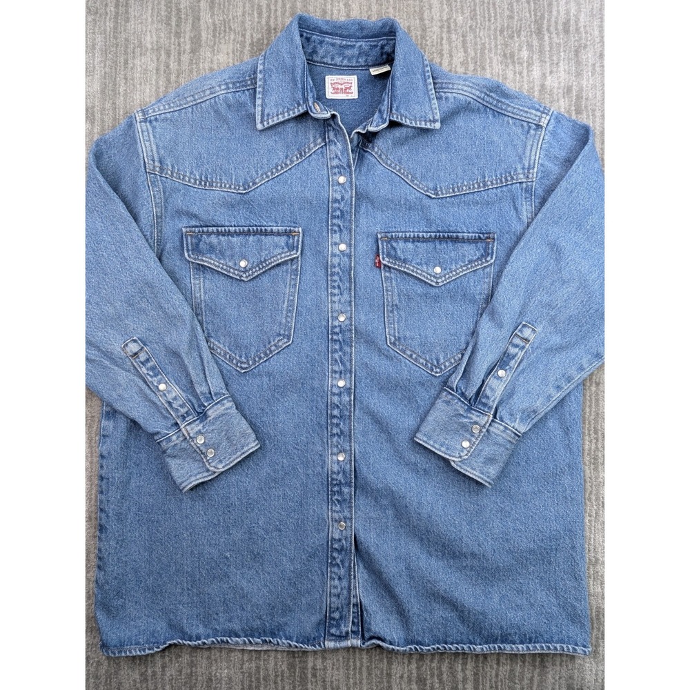 Levi's Vintage Denim Oversized Shirt Jacket Pearl Snap Blue Women Small